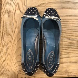 Tod’s ballet flats. Size 39.5. Blue suede and navy. Very good condition.